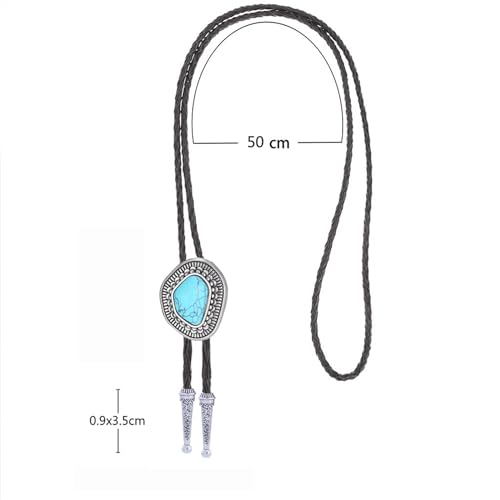 Image of Turquoise Bolo Tie for Men, Leather Braided Necktie Western Cowboy Bola Tie Costume Accessories for Men Women