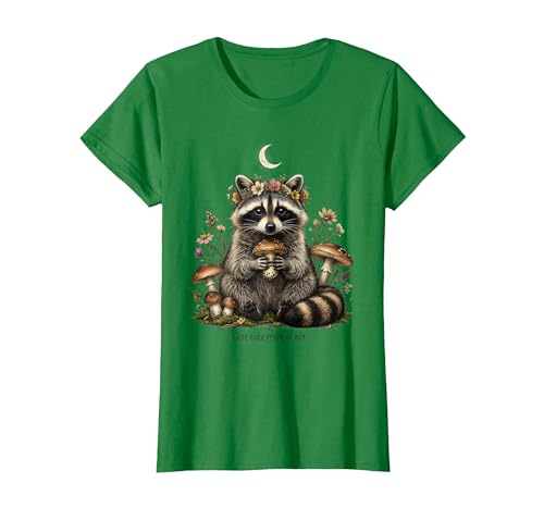 Cute Face Feral Heart Raccoon Graphic Design T-Shirt, Women, Kelly Green, X-Small