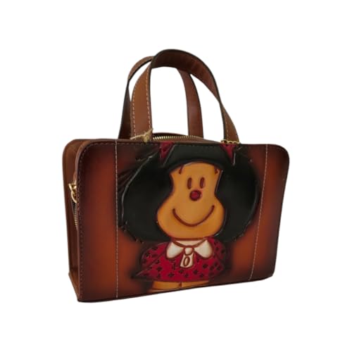 Mexican Artisan Artisan Engraved Mafalda Coffee Crossbody Bag, Hand Painted., Coffee2