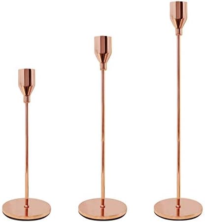 Taper Candle Holders French Gold Table Decorative Candlestick Holder for Wedding Dinning Candle Holders for Taper Candles Metal Candle Stand ,Fits 3/4 Inch Slim Candles & Led Candles (Rose Gold)