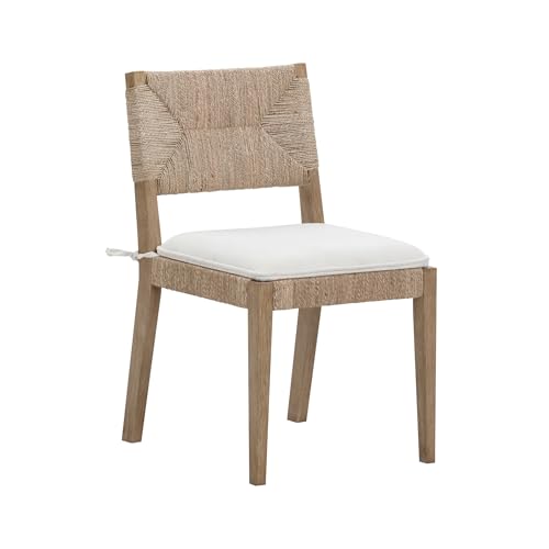 Image of Nathan James Beacon Boho Dining Chair, Boucle Dining Chair with Seagrass Accent and Solid Wood Legs, Cream Boucle /Light Brown