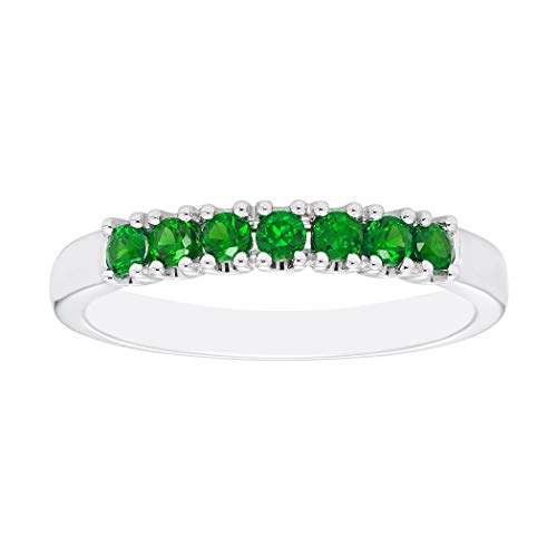 .925 Sterling Silver 1/3 Cttw Lab Grown Green Emerald Gemstone May Birthstone Stacking Ring- Size 8 #TOP22