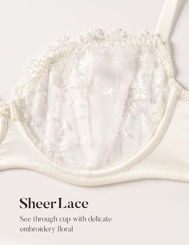 Image of Wingslove Women's Sexy Lace Bra Demi Sheer Mesh Balconette See Through Bralette Unlined Underwire Embroidered
