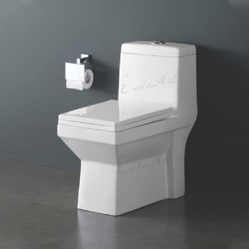 InArt Tornado Flushing Western Floor Mounted One Piece Water Closet Ceramic Western Toilet/European Commode Oval with Soft Close Seat Cover for Lavatory, Toilets (S Trap Outlet is from Floor)