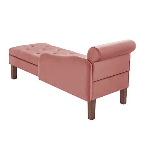 24KF Modern Upholstered Tufted Chaise Lounge Chair, Comfortable Velvet Fashional Living Room Chaise Chairs-Blush