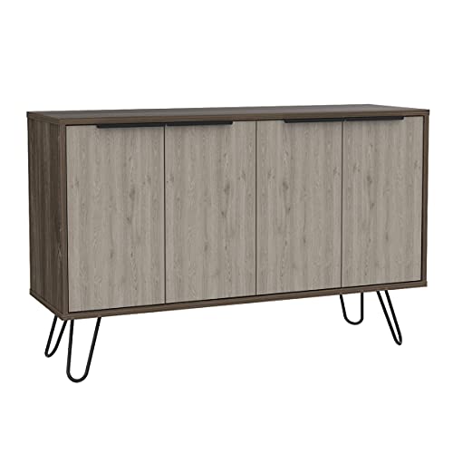 Image of Core Products Nevada 4-Drawer Sideboard, Mid-Century Modern Storage Cabinet with Wood Grain Finish and Metal Hairpin Legs, Freestanding Buffet Cabinet for Dining Room, Living Room, Entryway
