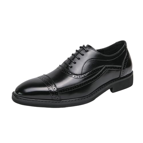 Men Longwing Brogue Dress Oxford Shoes Top-Grain Leather Uniform Fashion Lace Up Cap Toe Design Casual Business Non Slip Low Top Block Heel Anti-Slip Dress