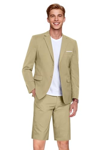 Men's 2 Piece Suit Slim Fit Tuxedo Suit with Short Pants Casual Lightweight Summer Wedding Short Suits for Men