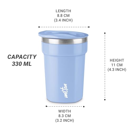 Image of MILTON Cool Touch Deccan Coffee Mug 350 Double Walled 330 ml Inner Stainless Steel Tea Mug with Lid, Coffee Mug Travel Tea Cup, Black Coffee, Tea Cup Single, Blue