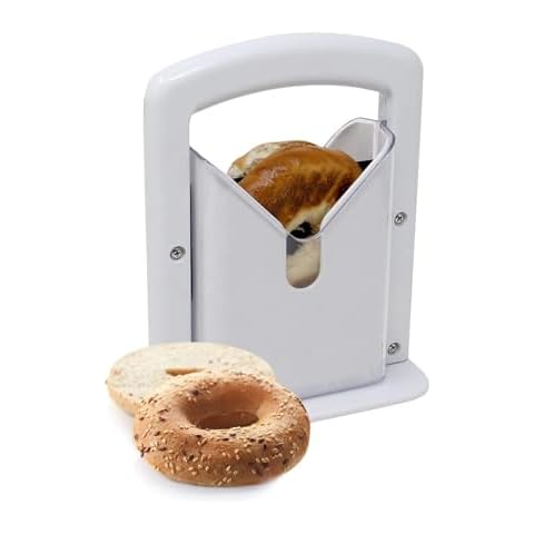 Bagel Slicer, Perfect for Bagels, Safe Grip, Safety Shield, Bagel Cutter Stainless Steel, Universal Slicer (White) Cover