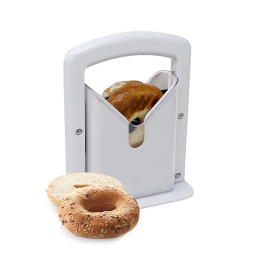 Bagel Slicer, Perfect for Bagels, Safe Grip, Safety Shield, Bagel Cutter Stainless Steel, Universal Slicer (White) by XPAPOV - Used condition - CA$19.83