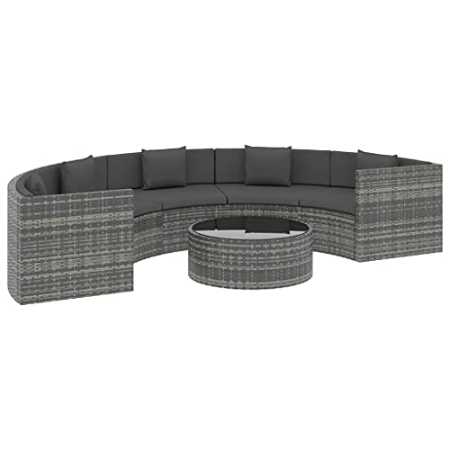 vidaXL Salon de Jardin 6 pcs avec Coussins Mobilier de Patio Meubles de Jardin Mobilier de Terrasse Meubles d'Extérieur Résine Tressée Gris