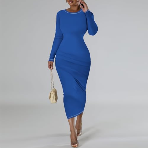 Long Sleeve Dress for Women Fashion Round Neck Elastic Wrap Bodycon Going Out Casual Elegant Party Maxi Dresses3