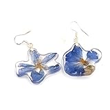 Plata 925 Pendientes de plata y resina con flores de lino azules