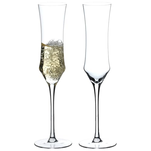 BACLIFE Hand Blown Crystal Champagne Flutes, Sparkling Champagne Glasses Set of 2 – 7 Ounce 2Pcs