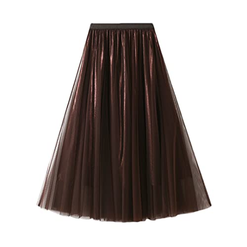Jupe plissée rétro taille haute en tulle marron, vêtement vintage intemporel pour femme