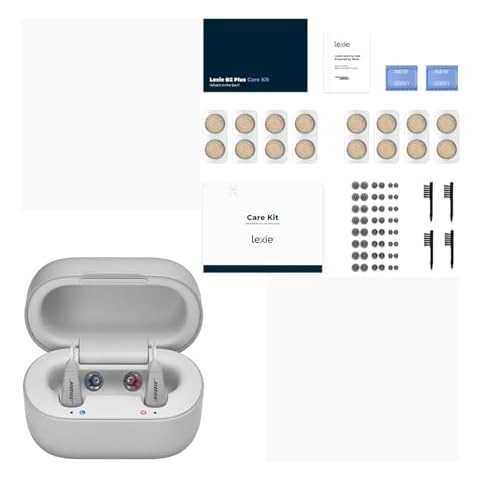 Lexie B2 OTC Hearing Aids Powered by Bose & Cleaning Care Kit Bundle - Rechargeable Hearing Aids for Seniors, Bluetooth Hearing Aids, Hearing Aid Cleaning Kit and Hearing Aid Domes Cover