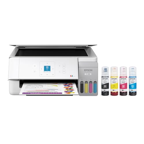Image of Epson EcoTank ET-2900 Wireless All-in-One Color Supertank Printer with up to 3 Years of Ink, Refillable Tanks, Perfect for Home, 11 PPM, 1.44 inch Color Screen, Built-in Scanner - White