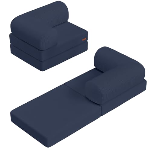 COMAX Folding Sofa Bed, Fold Out Chair Bed, Foldable Sofa, Convertible Sleeper for Adults, Futon Chair Single Small Floor Couch for Spaces, Bedroom Living Room Guest Room, Navy Blue