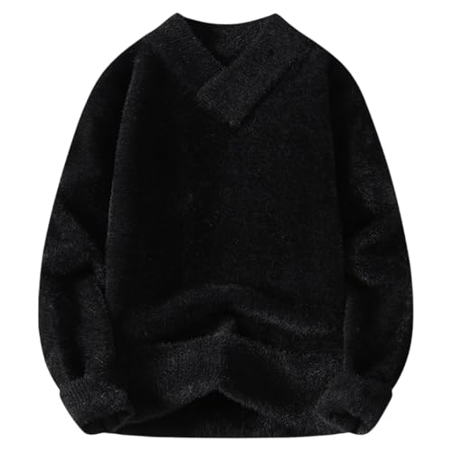 Men Cashmere Sweaters Oversized Fleece Warm Wool Pullover Tops Vintage Crewneck Winter Chunky Outdoor Knitted Sweater