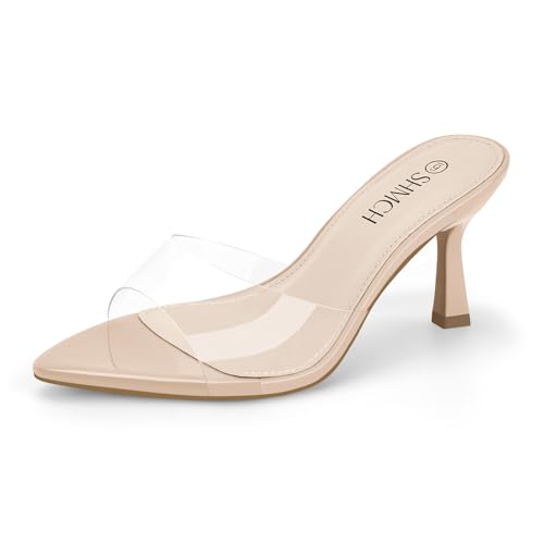 SHMCH Pointed Toe Mule Heels for Women, Open Toe Kitten heels Sandals
