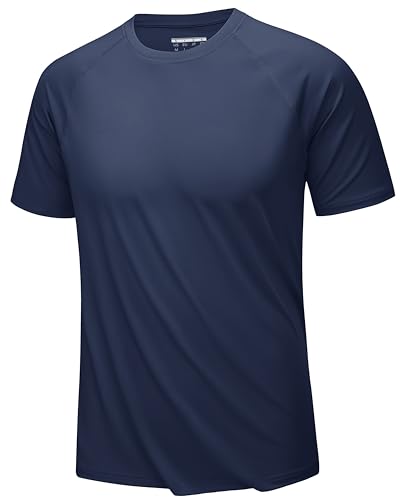 KEFITEVD Swim Shirts for Men Moisture Wicking Sun Protection Shirts Short Sleeve Quick Dry Rash Guard T-Shirts UPF 50 UV SPF Summer Outdoor Running T-Shirts Navy