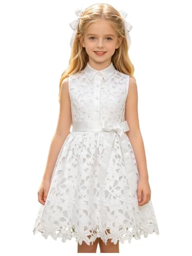 Vestido de princesa para niña con encaje de ganchillo calado y solapa elegante