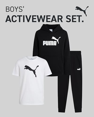 PUMA Boys Sweatpants Set - 3 Piece Fleece Pullover Hoodie Boys TShirt and Jogger Pants Youth Kids Activewear Set (8-16) - Image 3