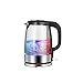 Bouilloire électrique en Verre - 1,7 Litre Bleu LED illuminé Bureau Portable Auto Mise Hors Tension Automatique en Acier Inoxydable à ébullition Rapide Bouilloire de pichet à thé colorée