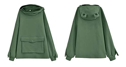 Women's/Girl's Cute Frog Hoodie Pullover Zipper Mouth Hooded Sweatshirt With Large Front Pocket Dark Green Large #TOP3