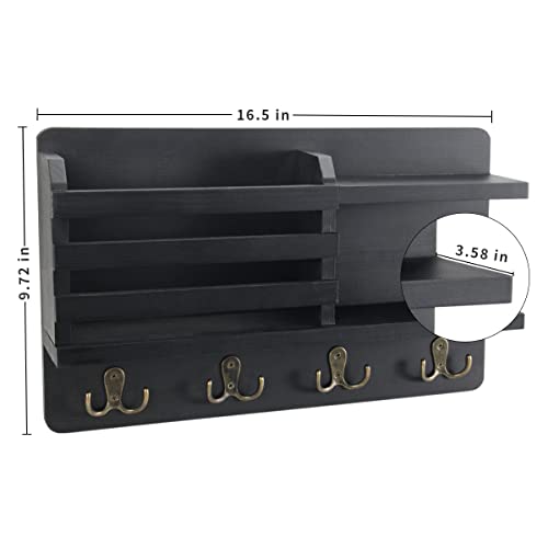 Beiutao Black Key Holder For Wall Mail Organizer Wall Mount With 4 Double Hooks For Coats,Key Rack Organizer For Wall Key Hanger Rack For Entryway Farmhouse Décor #TOP3