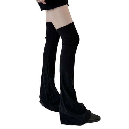 Calcetines acampanados por encima de la rodilla de punto acanalado negro para mujer