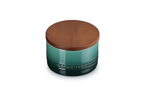 Image of Le Creuset Stoneware Signature Medium Salt Cellar and Storage Canister with Wood Lid, 16 oz., Artichaut