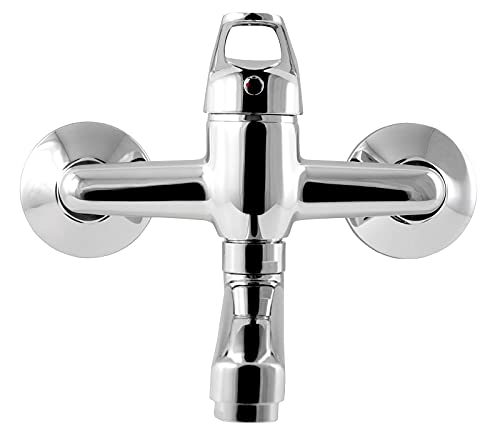 AquaSu Küchenarmatur Alaska, Wasserhahn Küche, Waschraumarmatur, Spültischarmatur zur Aufputz-Wandmontage, Einhebelmischer für Spüle, Langer Auslauf, Keramikkartusche, Messing, Chrom