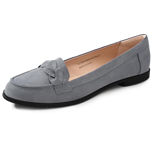 festooning Womens Loafers Shoes Flat Slip on Shoes Grey Size 4