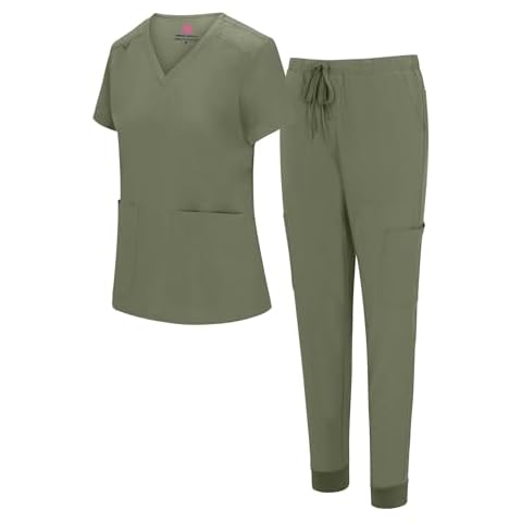Natural Uniforms Womens Essential Cool Stretch Jogger Scrub Set (Olive, Medium) Cover
