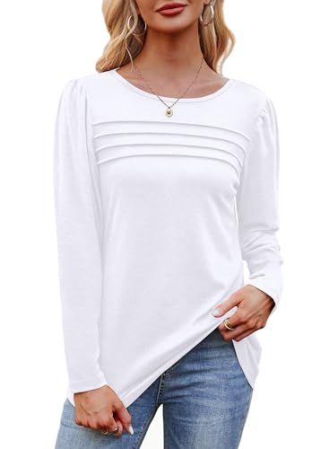 OFEEFAN Long Sleeve Shirts for Women Fall Fashion 2025 Dressy Casual Blouses Trendy Pleated Tunic Tops for Leggings4