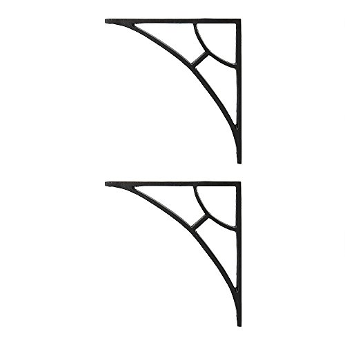 [Set Of 2] Black Shelf Brackets For 6", 8" Shelves - Black Powder Coat Finish - 6.5" X 6.75" - Heavy Duty Iron Shelf Bracket - L Brackets For Wall Shelves - Easy To Install - Hardware Included #TOP2