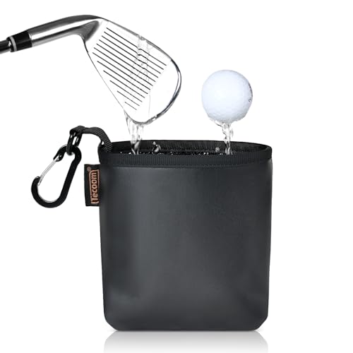 Tecoom Golf Ball Cleaner Pouch Golf Club Cleaning Bag with 3-Layer Waterproof Fabric Technology Microfiber Layer Neoprene PU Leather Exterior Portable Club Grooves Scrub Golfer Gift
