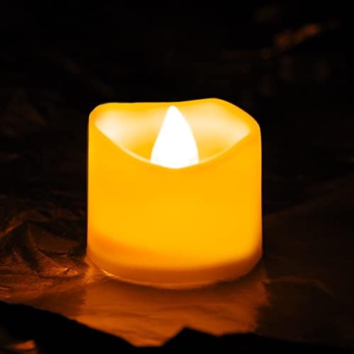 Festive Fix 12 Pcs Bright LED Flickering Flameless Tea Lights Candles  Battery Operated Realistic Votive Candles | Long Lasting Electric Tealights in Warm White and Wave Open for Halloween, Christmas