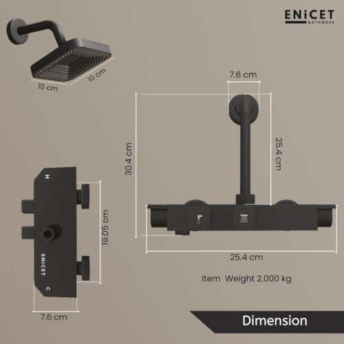 Image of ENICET Contemporary Wall Mixer for Bathroom - Sleek Modern Design - Heavy Metal Build with Storage Space for Essentials - 190mm L Bend Provision for Shower - Modern Design - Matte Black (piano121)