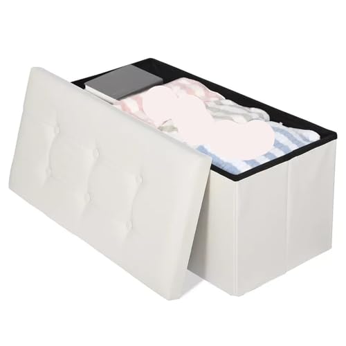 GIYXHU Puff Almacenaje Taburete del Resto pie Banco otomano Almacenamiento for la Sala de Estar Entrada Dormitorio(30 Beige)