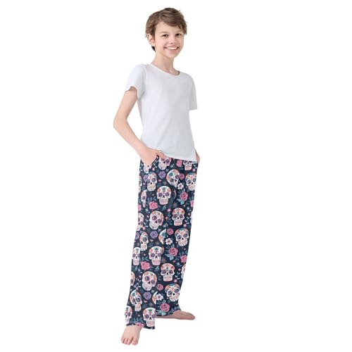 Boys' Pants Sugar Skull Flower Long Bottoms Jogger Pants Elastic Waist Trousers with Pockets S-XL4