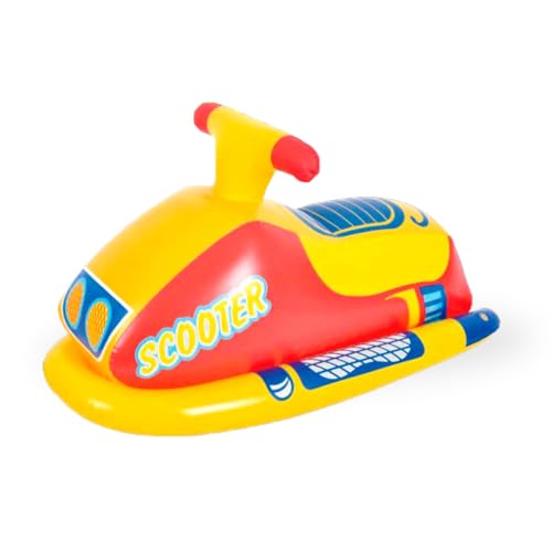 AMATOYS- Colchoneta Hinchable para Piscina – Flotador AcuAtico Resistente, Diseño Divertido, Ideal para Playa, Verano y Fiesta en el Agua (Moto Amarilla)