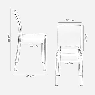 Baroni Home Set di 4 Sedie in Policarbonato Trasparente Resistente, Smontabile in 2 Pezzi, Seduta Ergonomica con Schienale Incurvato, 36x81x43 cm