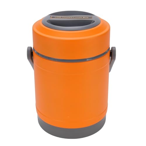 Olla térmica de 2 L, olla portátil USB para camping con tapa hermética, olla térmica al vacío de acero inoxidable, contenedor de comida de viaje plegable y aislante (ORANGE)
