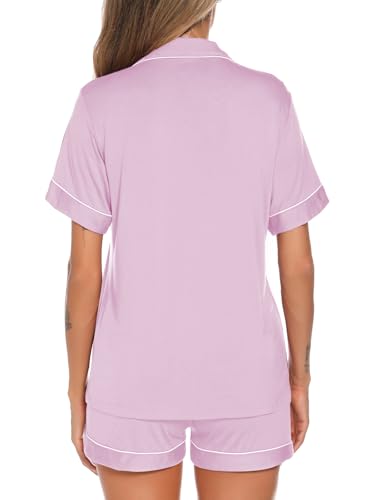 Image of Aamikast Button Up Pajama Set for Women Shorts Short Sleeve Knit Sleepwear 2 Pice Pjs Sets