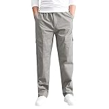 Men's Straight-Fit Stretch Casual Pant Elastic Waist Multi-Pockets Lightweight Quick Drying Hiking W