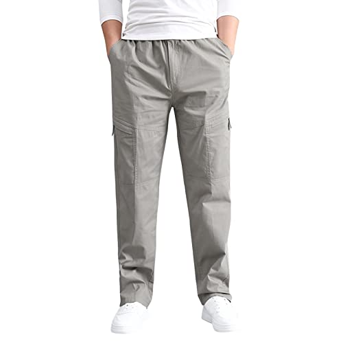 Men's Straight-Fit Stretch Casual Pant Elastic Waist Multi-Pockets Lightweight Quick Drying Hiking Walking Travel Pant #TOP5