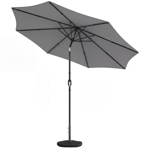 Sombrilla de jardín Outsunny de 2,7 m con base cruzada y saco de arena, varillas retráctiles, sombrilla para terraza y mesa de exterior con inclinación de 30 grados y manivela, ventilación, color